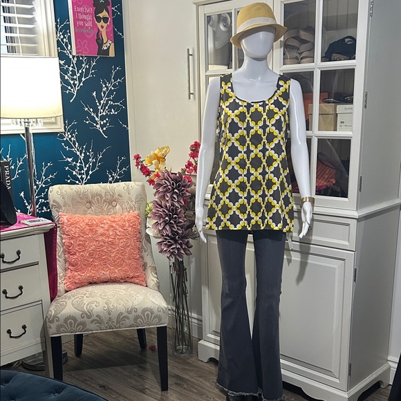 Tory Burch Yellow, grey, and white  Patterned Tank Top - Picture 8 of 16